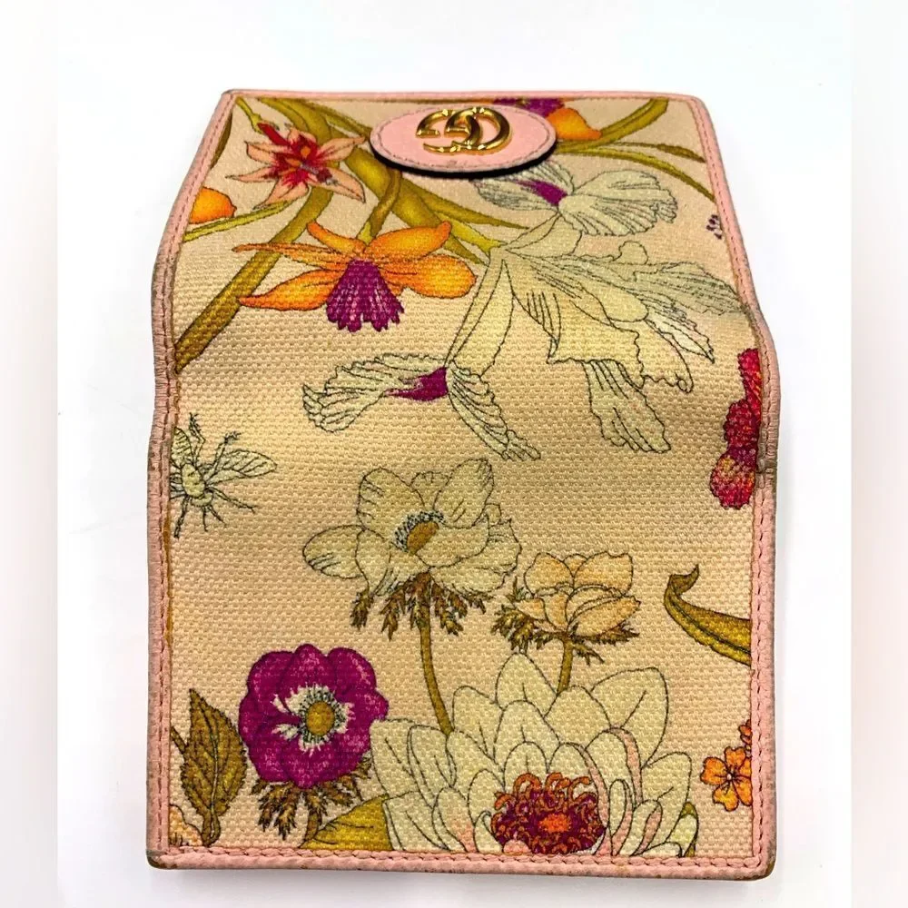 Ltd Edition GUCCI GG Logo Japanese Floral Pinks Leather Canvas Sml Bifold Wallet - Picture 6 of 10